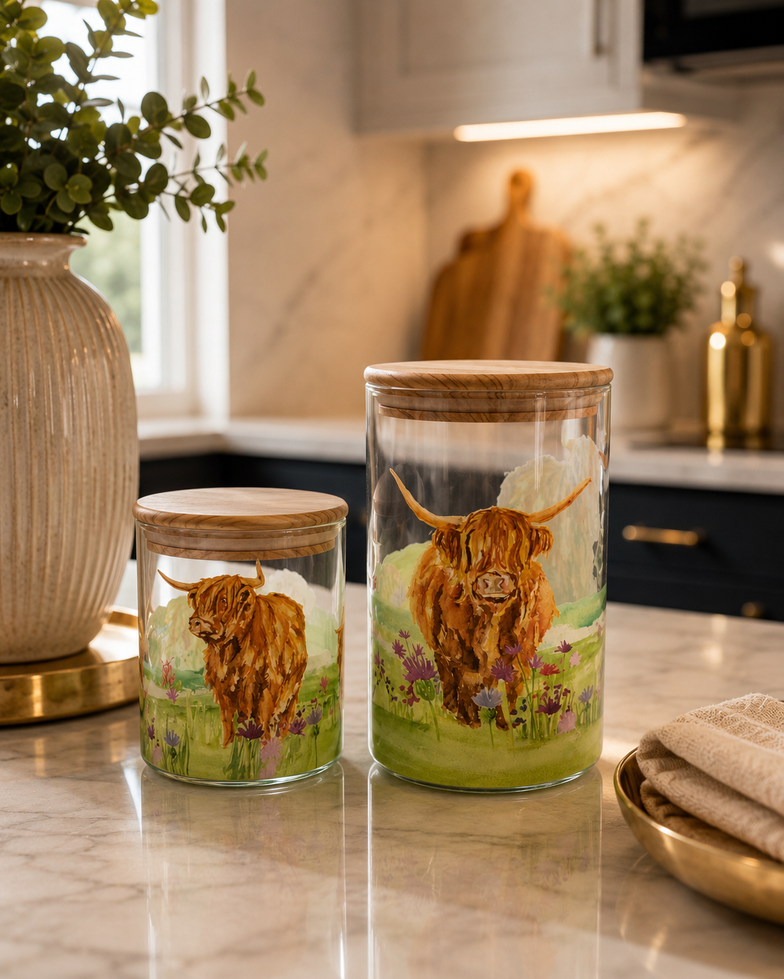 Highland Cow Glass Jar Set – Small & Large
